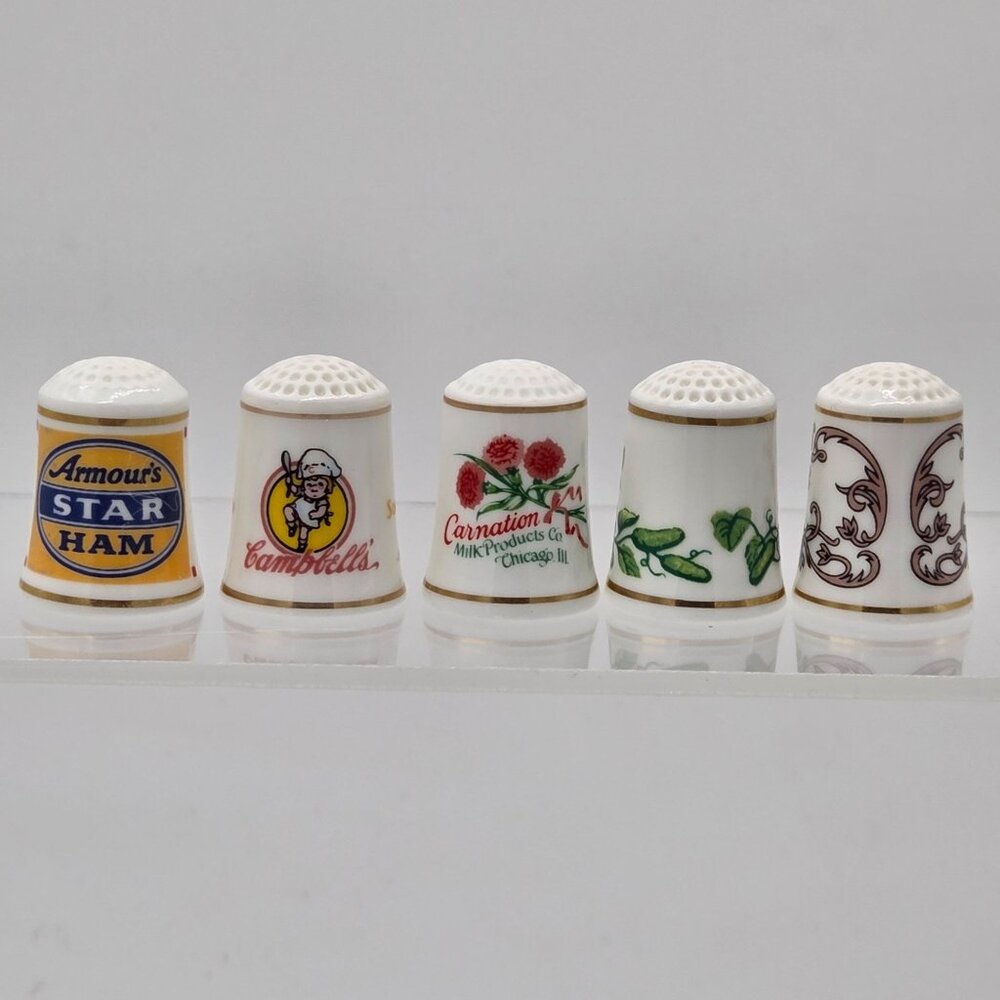 Country Store Advertising Thimbles Set of 25 and Info Cards W/ Wood Display Rack - Picture 12 of 16